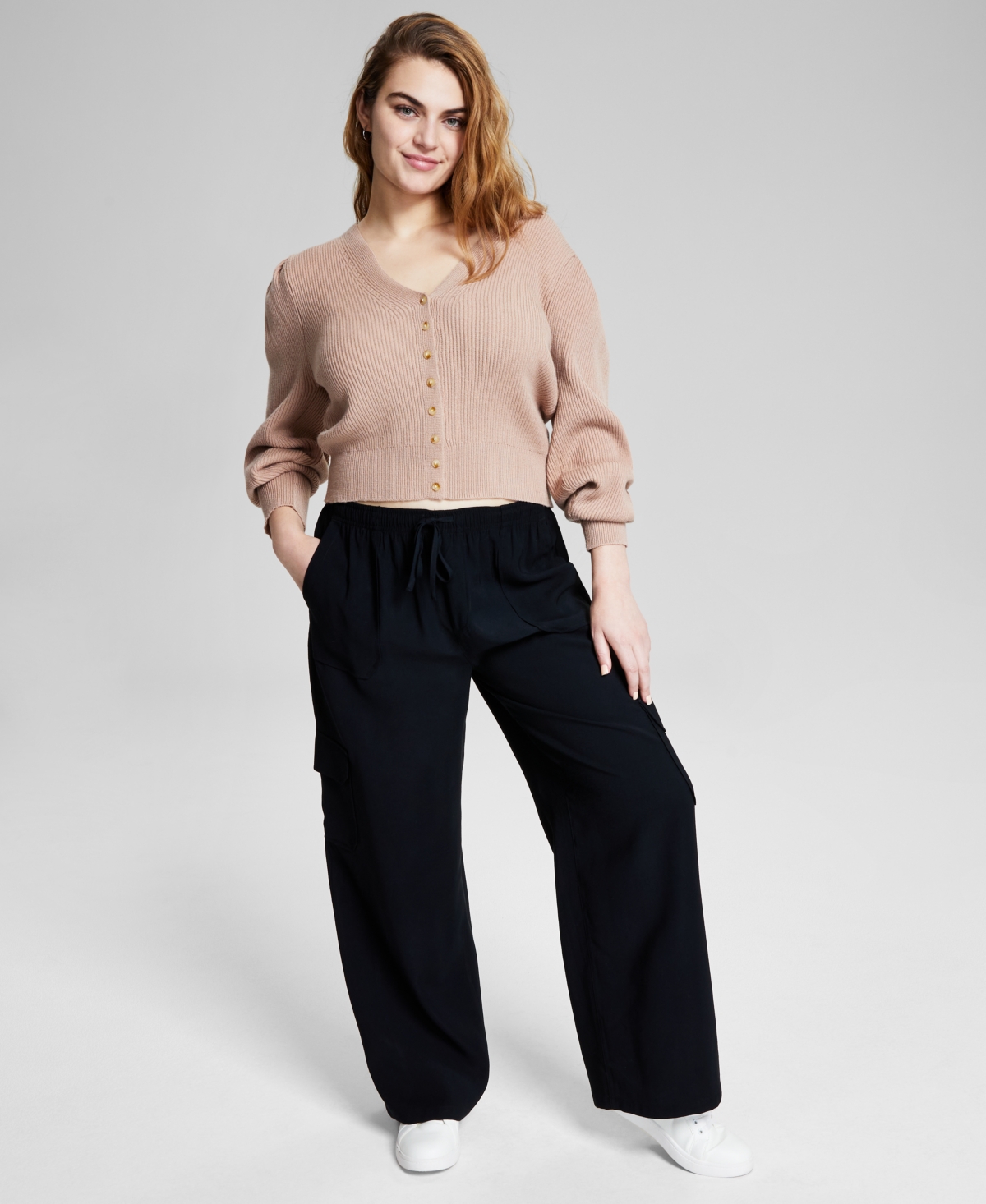And Now This Women's Drawstring-waist Cargo Pants, Created For Macy's In Black