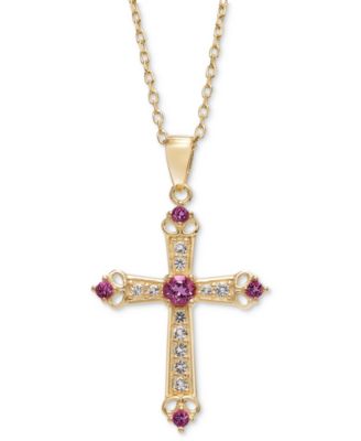 Macy's - Sky Blue Topaz (1/3 ct. t.w.) & White Topaz (5/8 ct. t.w.) Cross 18" Pendant Necklace in 14k Gold-Plated Sterling Silver (Also in Citrine & Rhodolite)