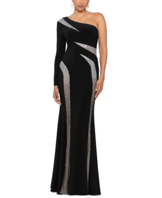 Betsy & Adam - Women's One-Shoulder Beaded-Contrast Gown