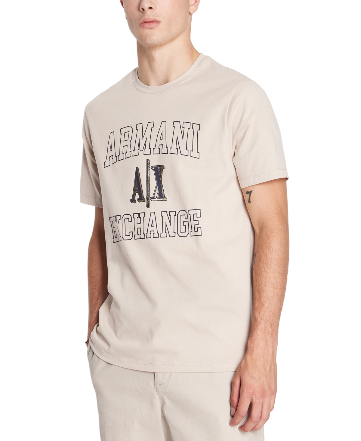 Ax Armani Exchange Men's Classic-fit Short Sleeve Collegiate Logo Crewneck T-shirt In Silver Lining
