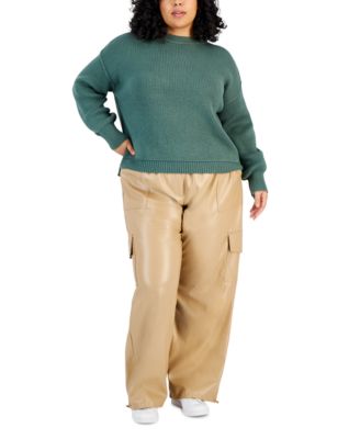 And Now This Now This Trendy Plus Size Seam Sweater Pleather Cargo Pants In Meadowland