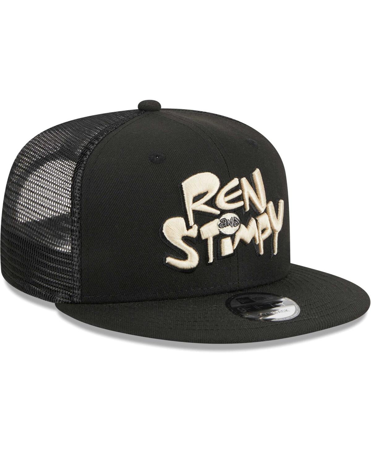 NEW ERA MEN'S NEW ERA BLACK THE REN & STIMPY SHOW TRUCKER 9FIFTY SNAPBACK HAT 