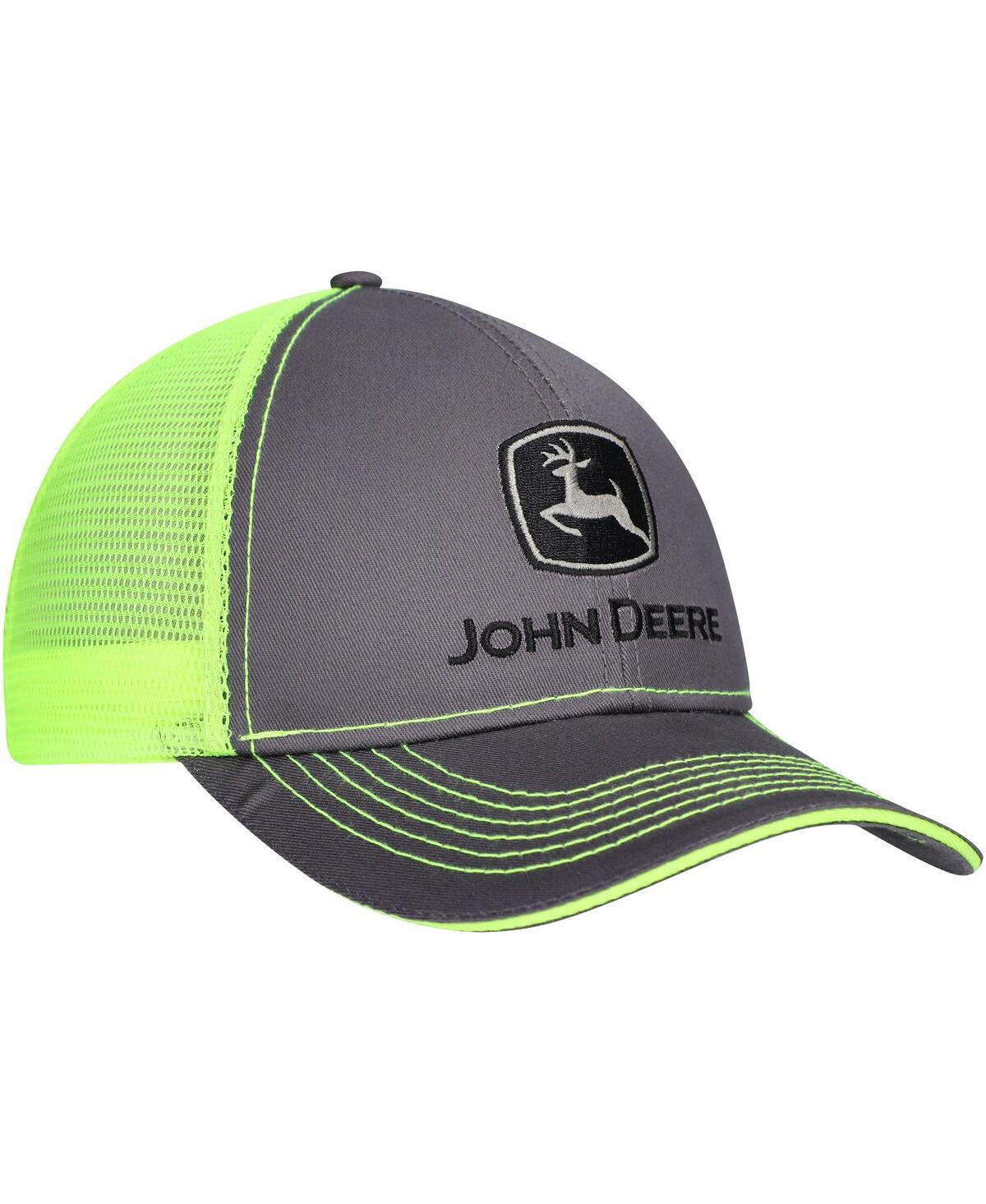 Top Of The World Men's  Charcoal John Deere Classic Neon Trucker Adjustable Hat In Charcoal