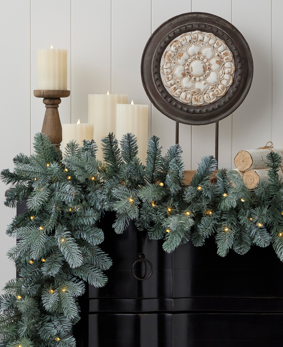 Seasonal Spruce Pre-Lit Pe Mixed Pvc Garland, 258 Tips, 50 Warm Led with Battery Operated