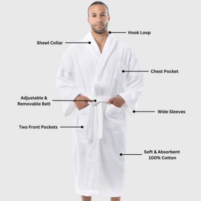 Pure Cotton Men Terry Cloth Bathrobe Super Absorbent Hotel Spa Robe