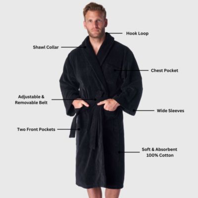 Pure Cotton Men Terry Cloth Bathrobe Super Absorbent Hotel Spa Robe