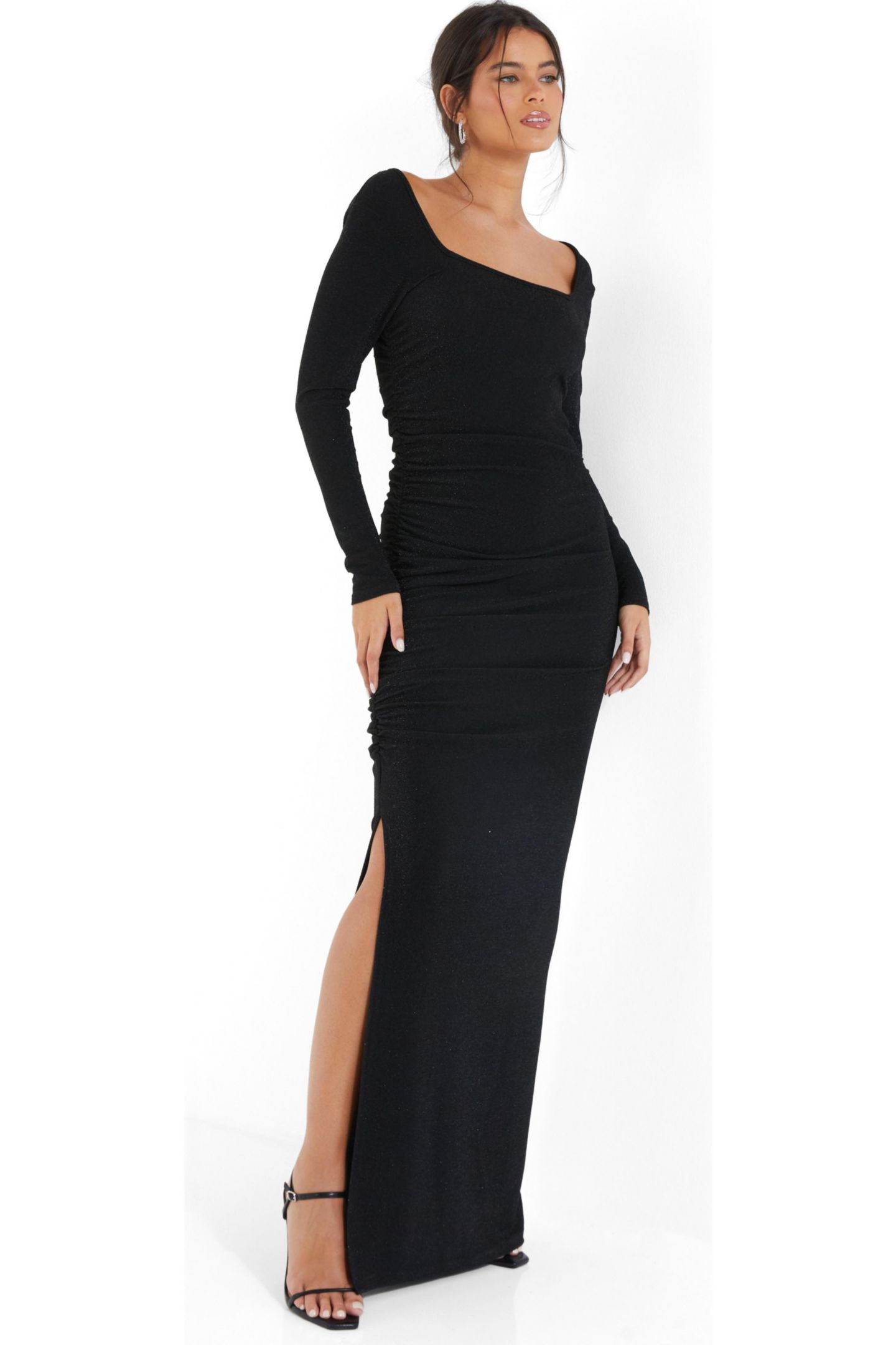 Женское платье QUIZ Brillo Long Sleeve Maxi, цвет: Чёрный — фото 2
