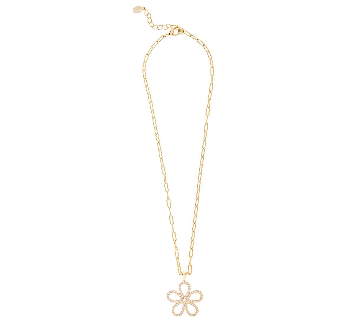 Cubic Zirconia Flower Pendant Necklace - Gold with clear cubic zirconia