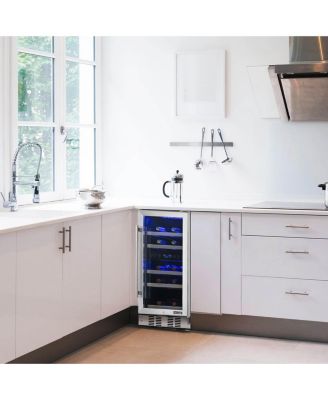 15" Built-in 29 Bottle Dual Zone Compressor Wine Fridge, Quiet Operation with Beech Wood Shelves and Recessed Kickplate