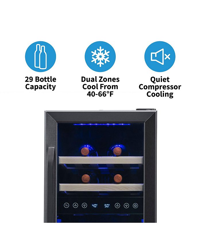 Newair Freestanding 28 Bottle Dual Zone Compressor Wine Fridge in Stainless Steel, Adjustable