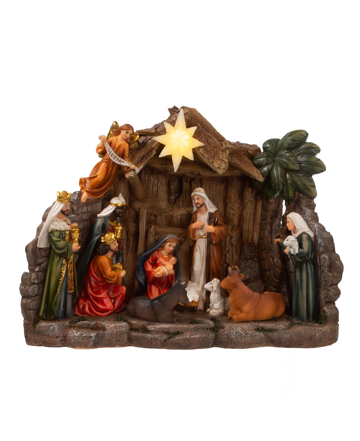 Kurt Adler 10.4" Battery Operated Light-up Nativity Table Piece In Brown