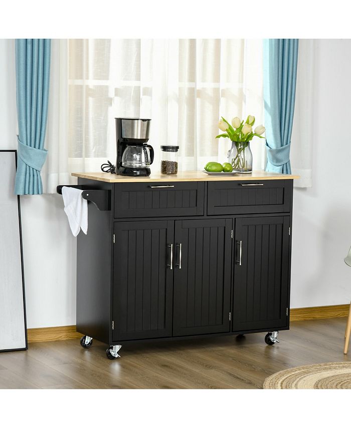 Mobile Kitchen Island with Storage, Kitchen Cart with Wood Top