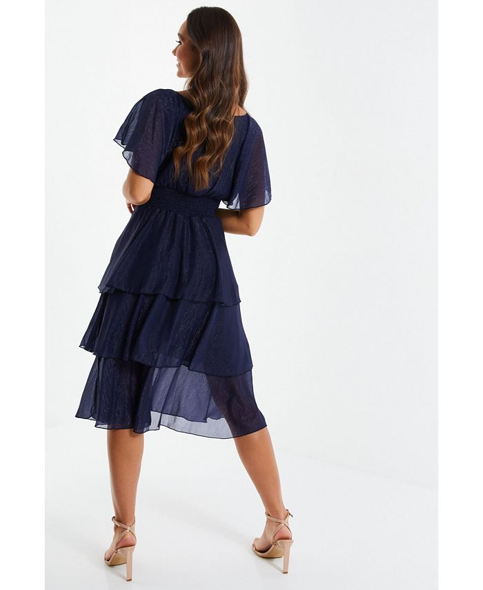 QUIZ Women's Chiffon Glitter Tiered Midi Dress Macy's