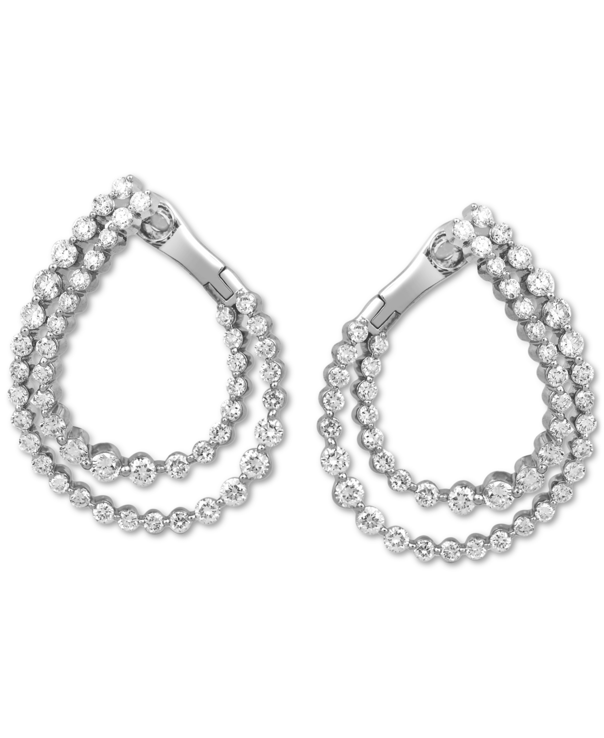 Diamond Spiral Shared Prong Hoop Earrings (2 ct. t.w.) in 10k White Gold - 10K White Gold
