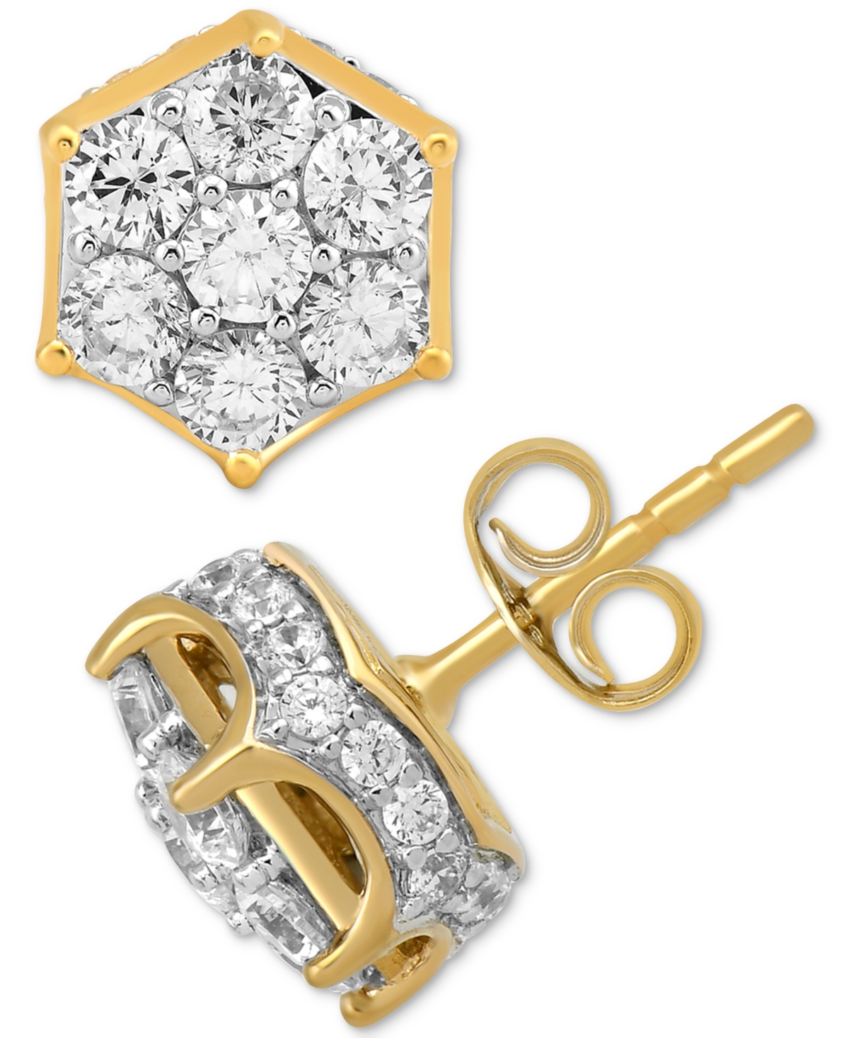 Macy's Diamond Hexagon Cluster Stud Earrings (2 Ct. T.w.) In 10k Gold In K Yellow Gold