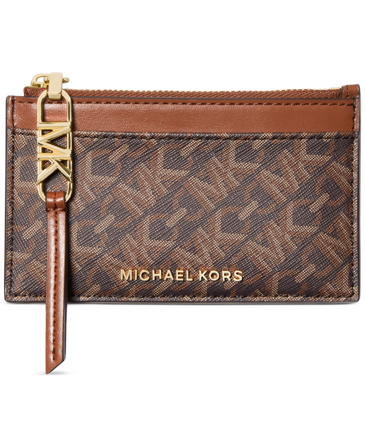 Shop Michael Kors Michael  Empire Logo Small Zip Card Case In Brown,luggage
