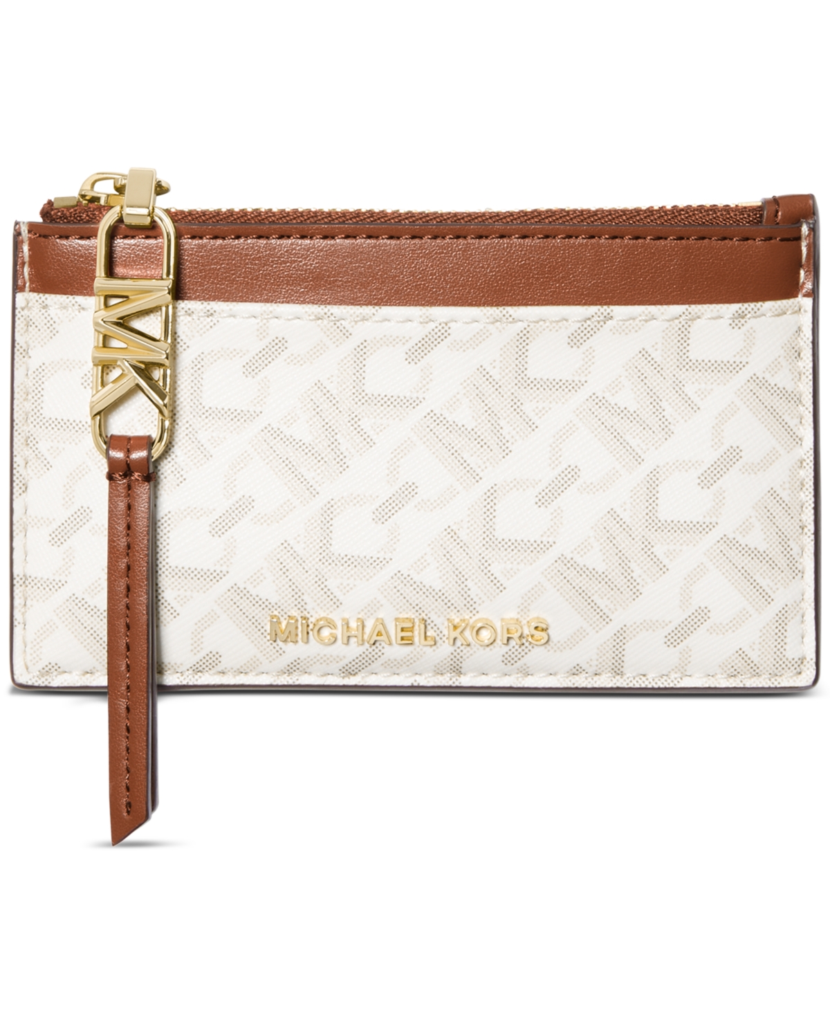 Michael Kors Michael  Logo Empire Small Zip Card Case In Vanilla,luggage