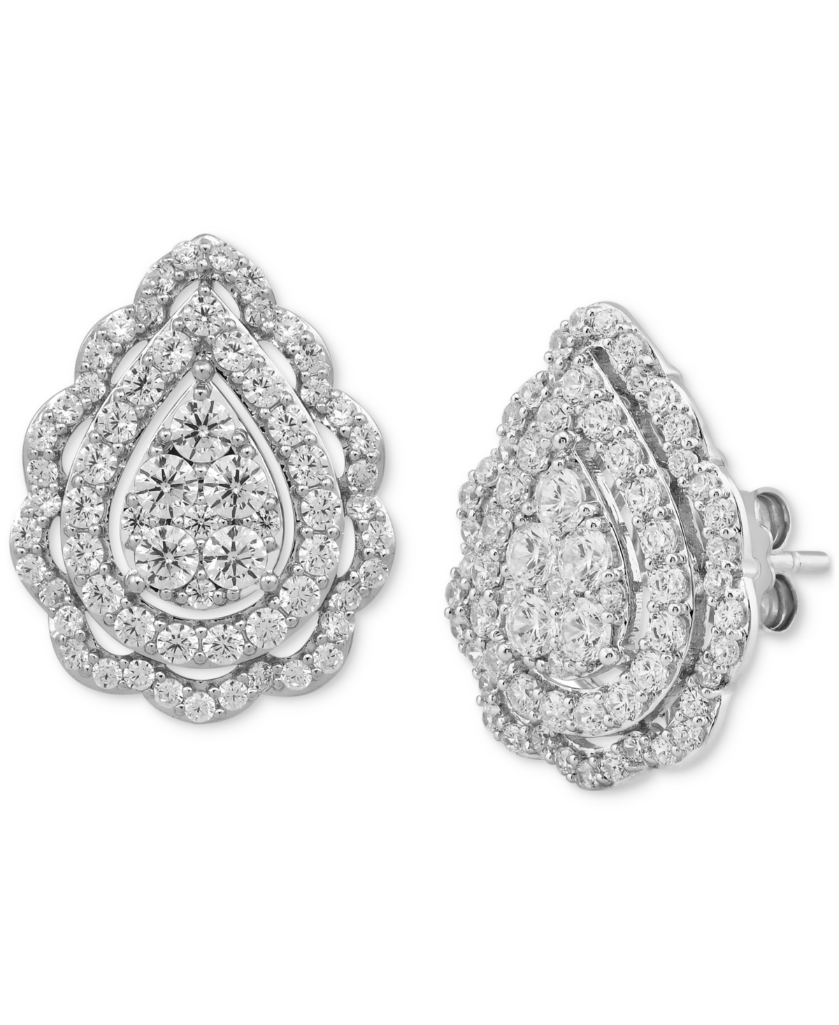 Macy's Diamond Teardrop Cluster Stud Earrings (1-1/2 Ct. T.w.) In 10k White Gold