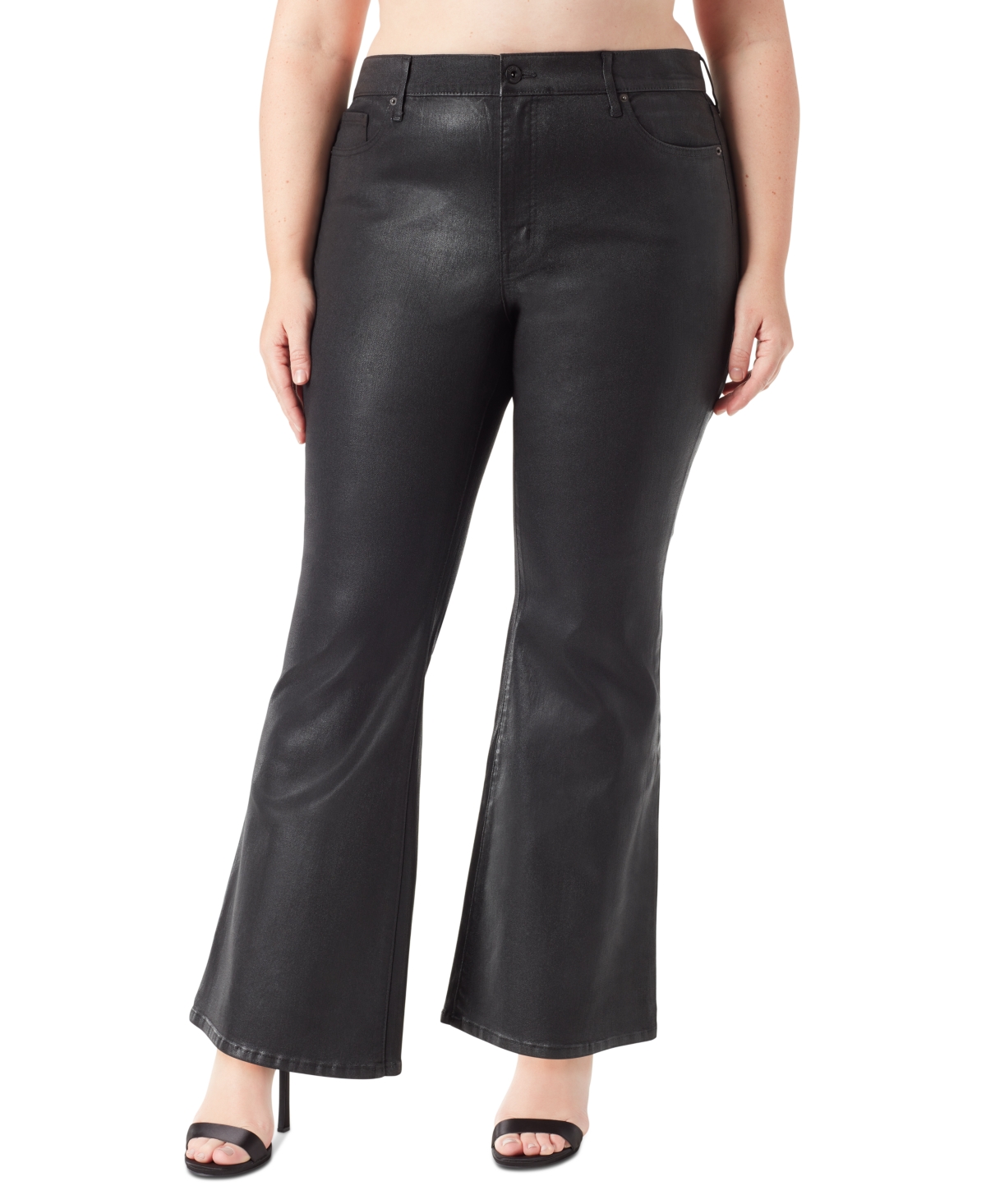 Jessica Simpson Trendy Plus Size Charmed Coated Flare Pants In Coated Black
