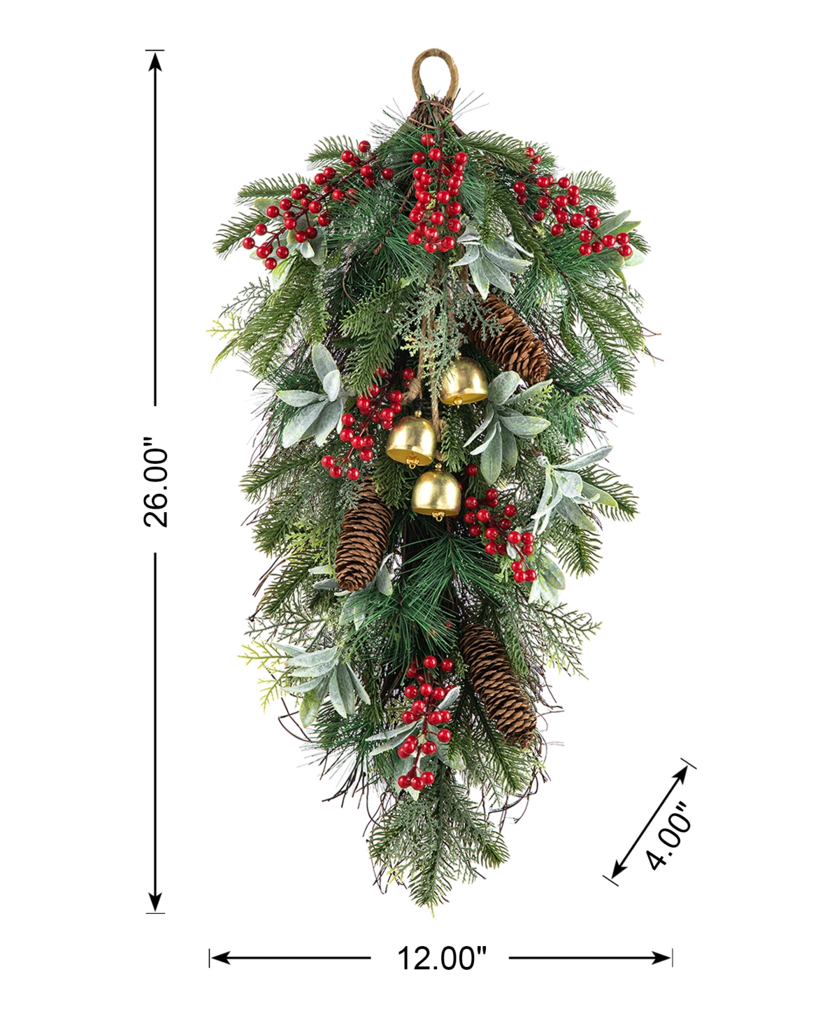 Glitzhome 26" H Berry, Pinecone And Bell Teardrop In Multi