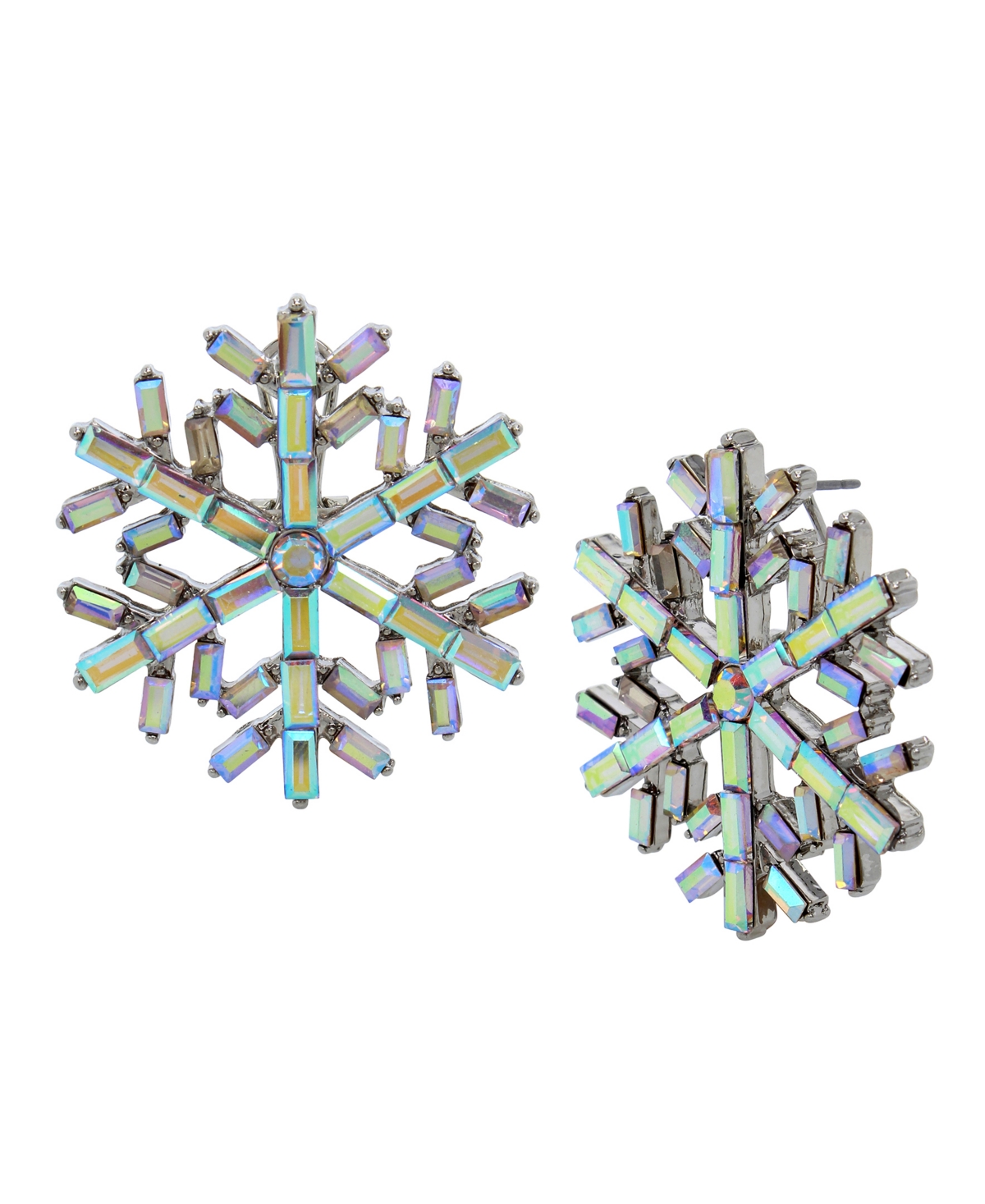 Betsey Johnson Faux Stone Snowflake Button Earrings In Crystal,rhodium