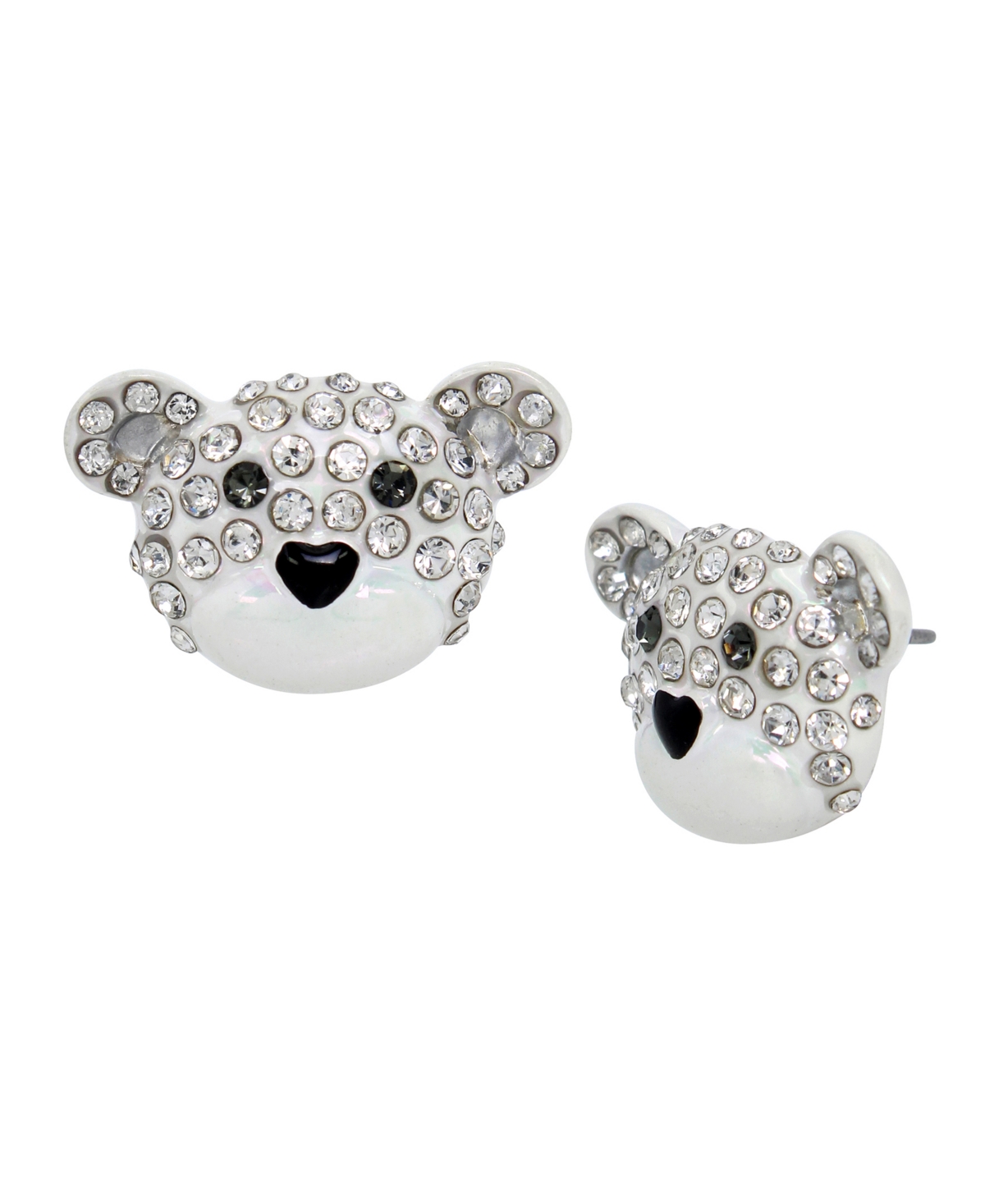 Faux Stone Bear Stud Earrings - White