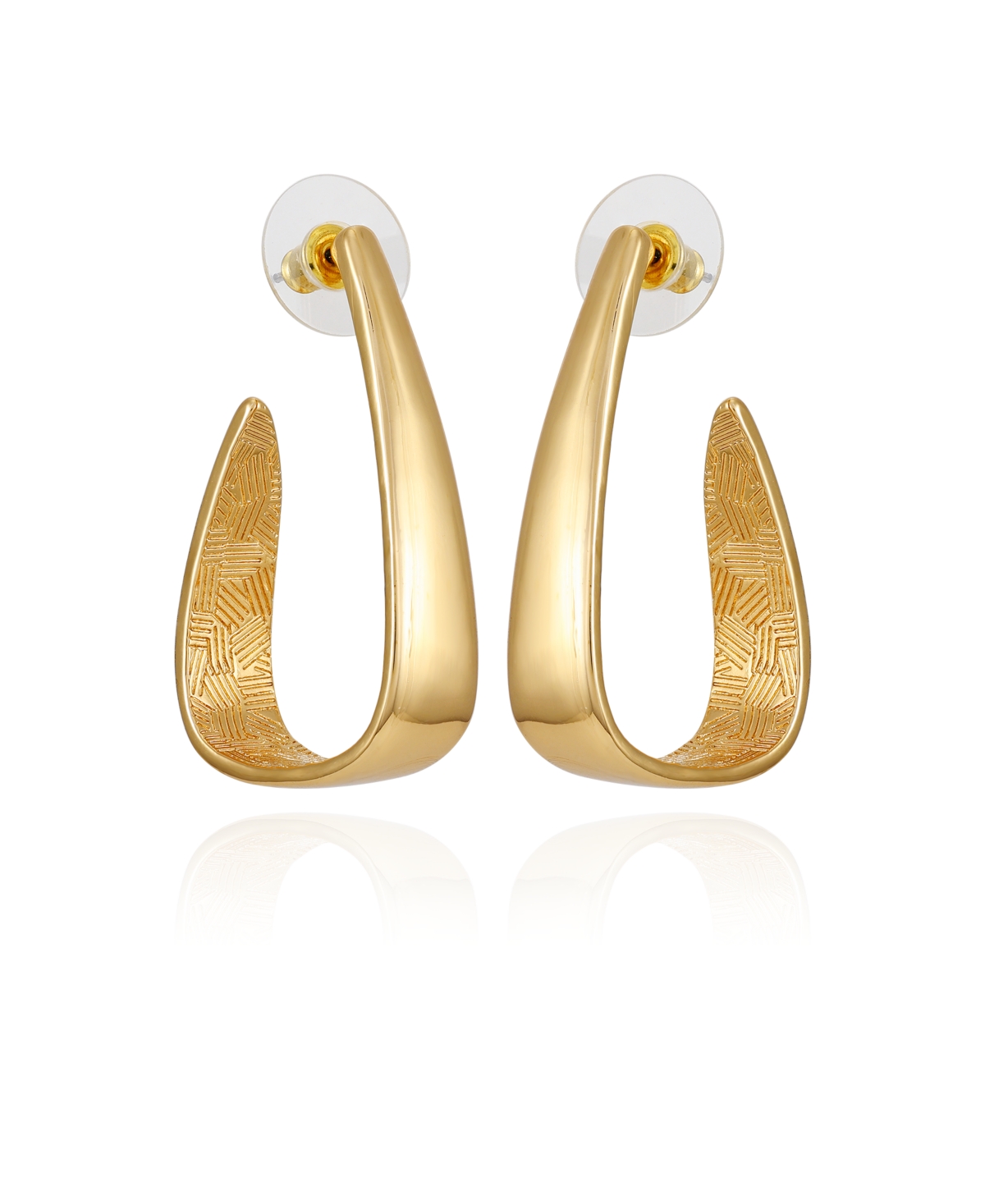 T Tahari Gold-tone Long Open C Hoop Earrings