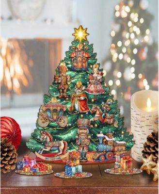Nutcracker Themed Wooden Christmas Tree with Ornaments Set of 13 G. DeBrekht