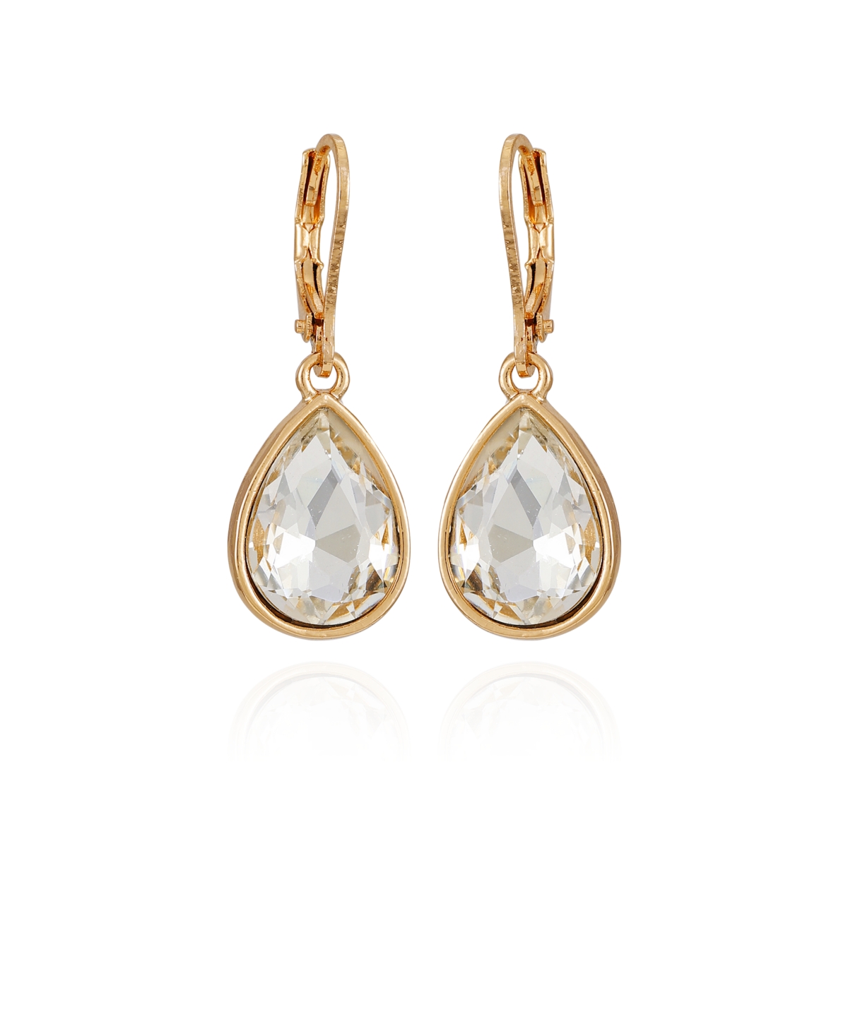 T Tahari Gold-tone Pear Shaped Dark Glass Stone Drop Earrings