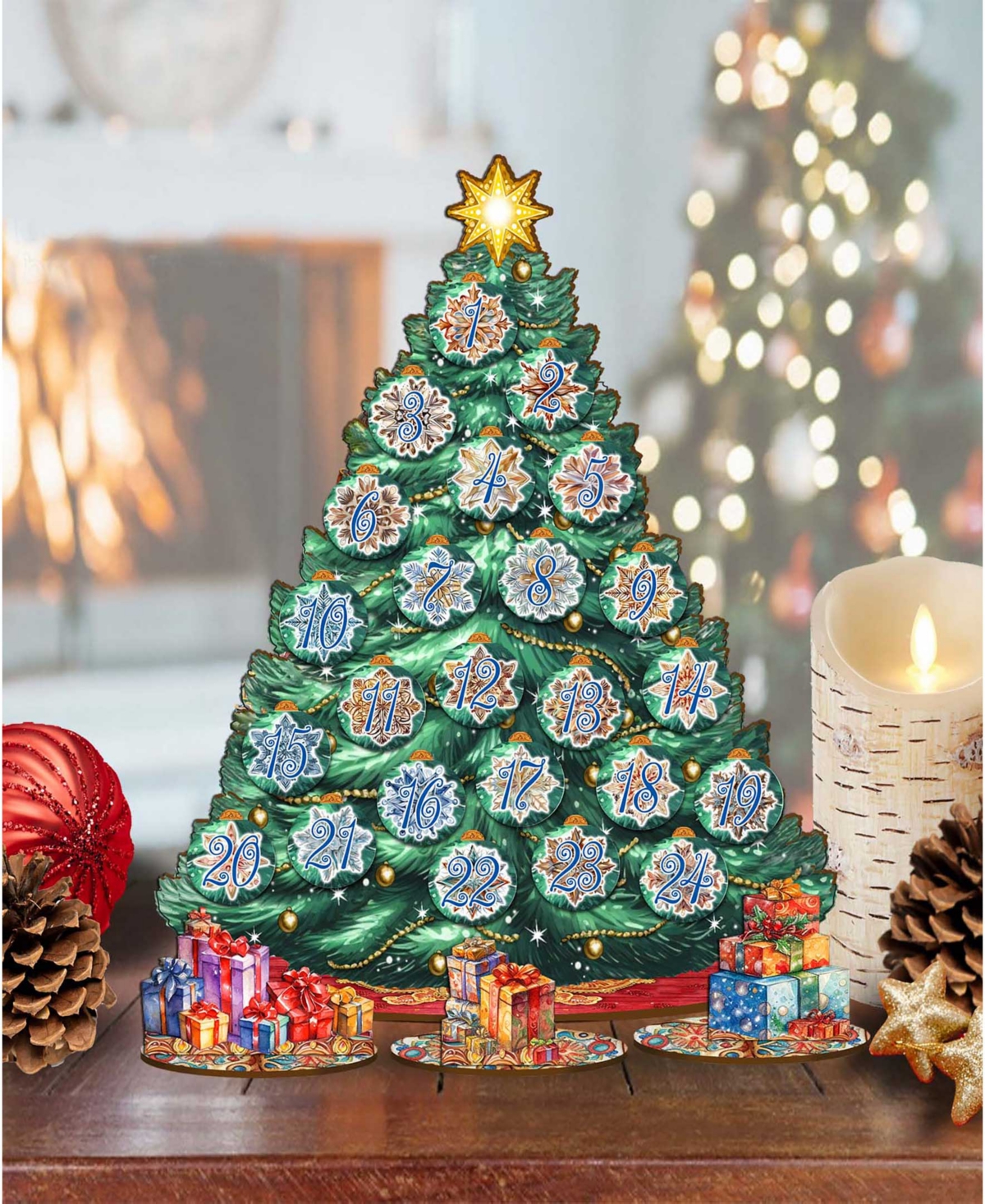 Shop Designocracy Advent Calendar Themed Wooden Christmas Tree With Ornaments Set Of 28 G. Debrekht In Multi Color