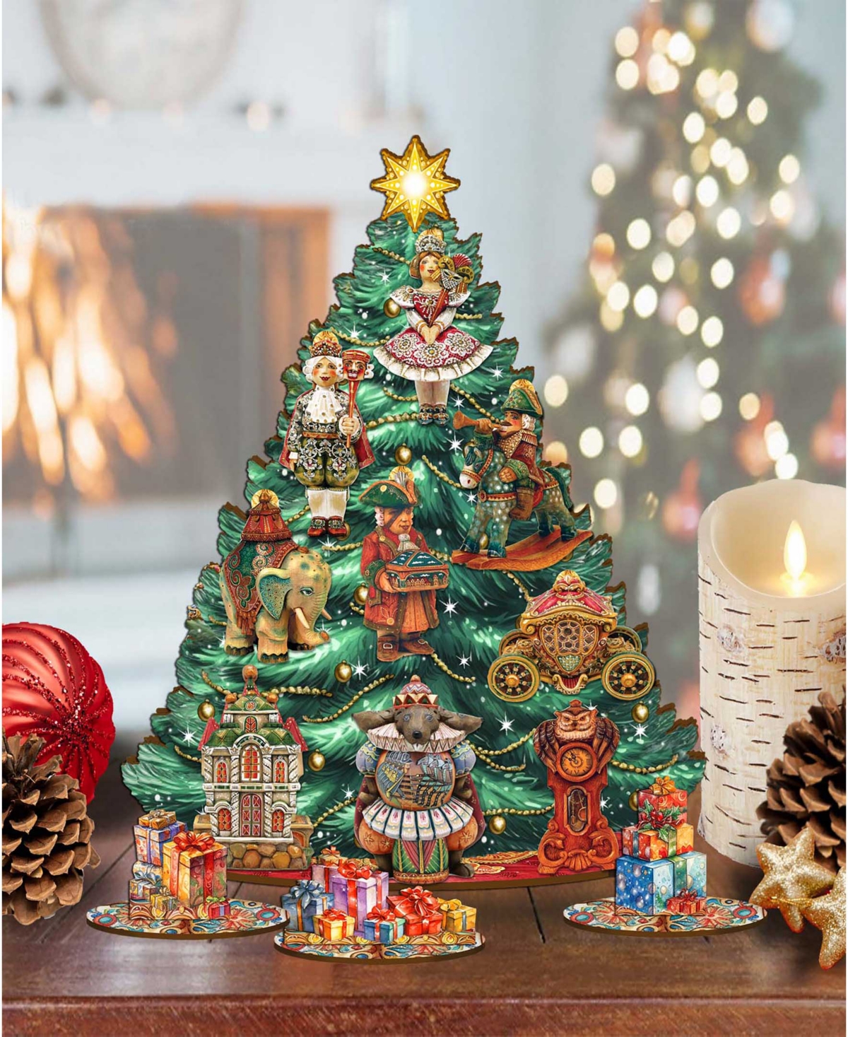 Shop Designocracy Nutcracker Mascarade Themed Wooden Christmas Tree With Ornaments Set Of 13 G. Debrekht In Multi Color