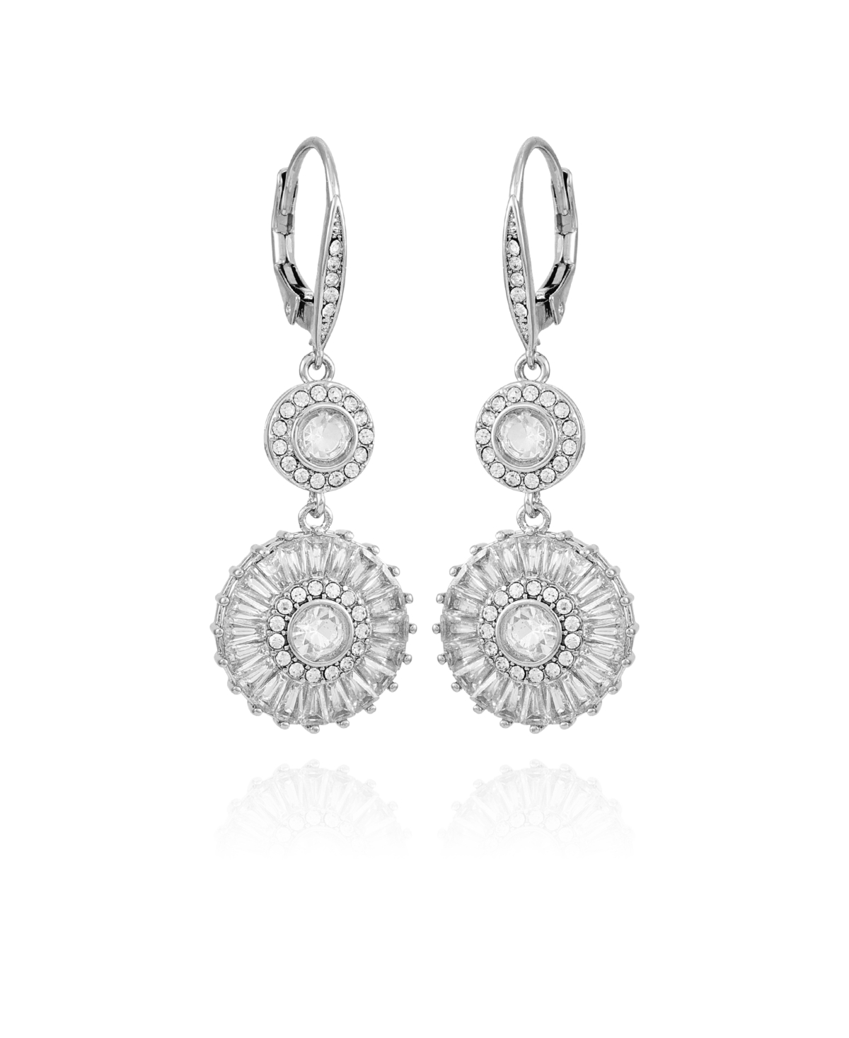 T Tahari Clear Glass Stone Circle Flower Drop Earrings In Silver