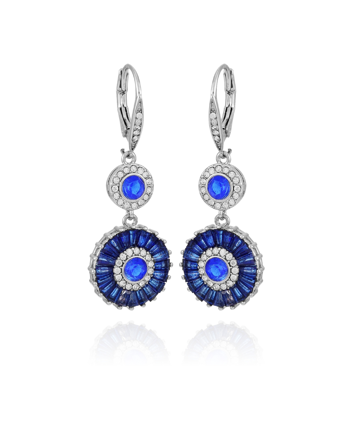 T Tahari Clear Glass Stone Circle Flower Drop Earrings In Blue