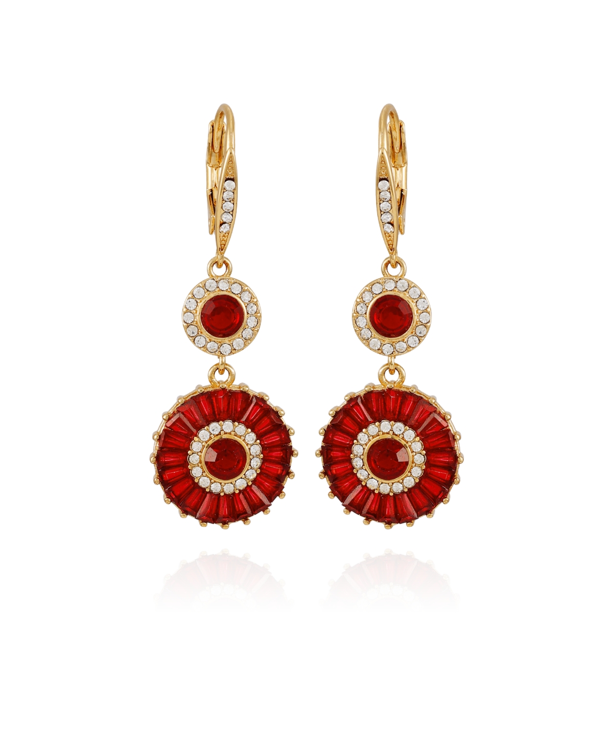 T Tahari Clear Glass Stone Circle Flower Drop Earrings In Red