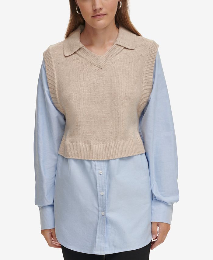 Calvin Klein Jeans Women s Layered Sweater Contrast Long Sleeve