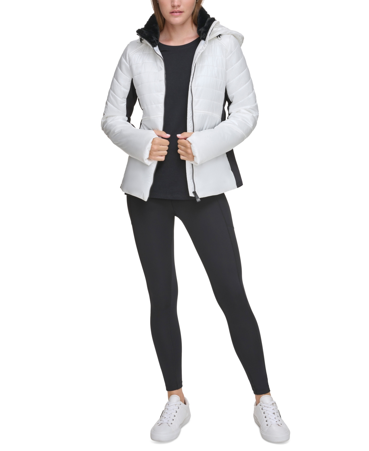 Calvin Klein Performance Women's Hooded Puffer Jacket In Liquid White