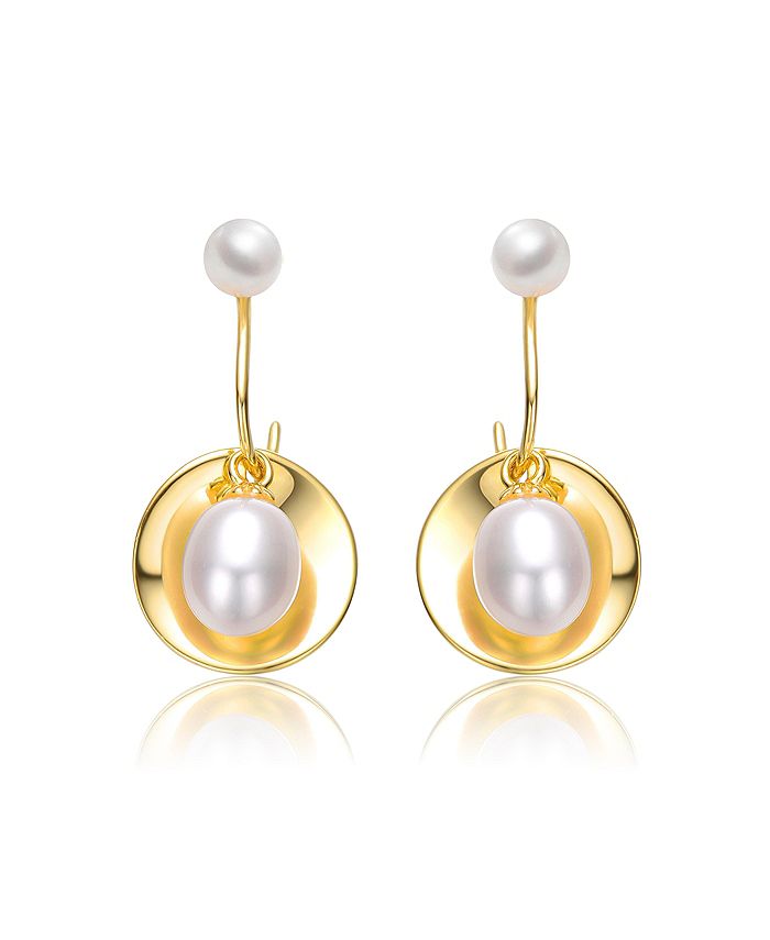 Genevive Sterling Silver 14k Yellow Gold Plated with White Freshwater ...