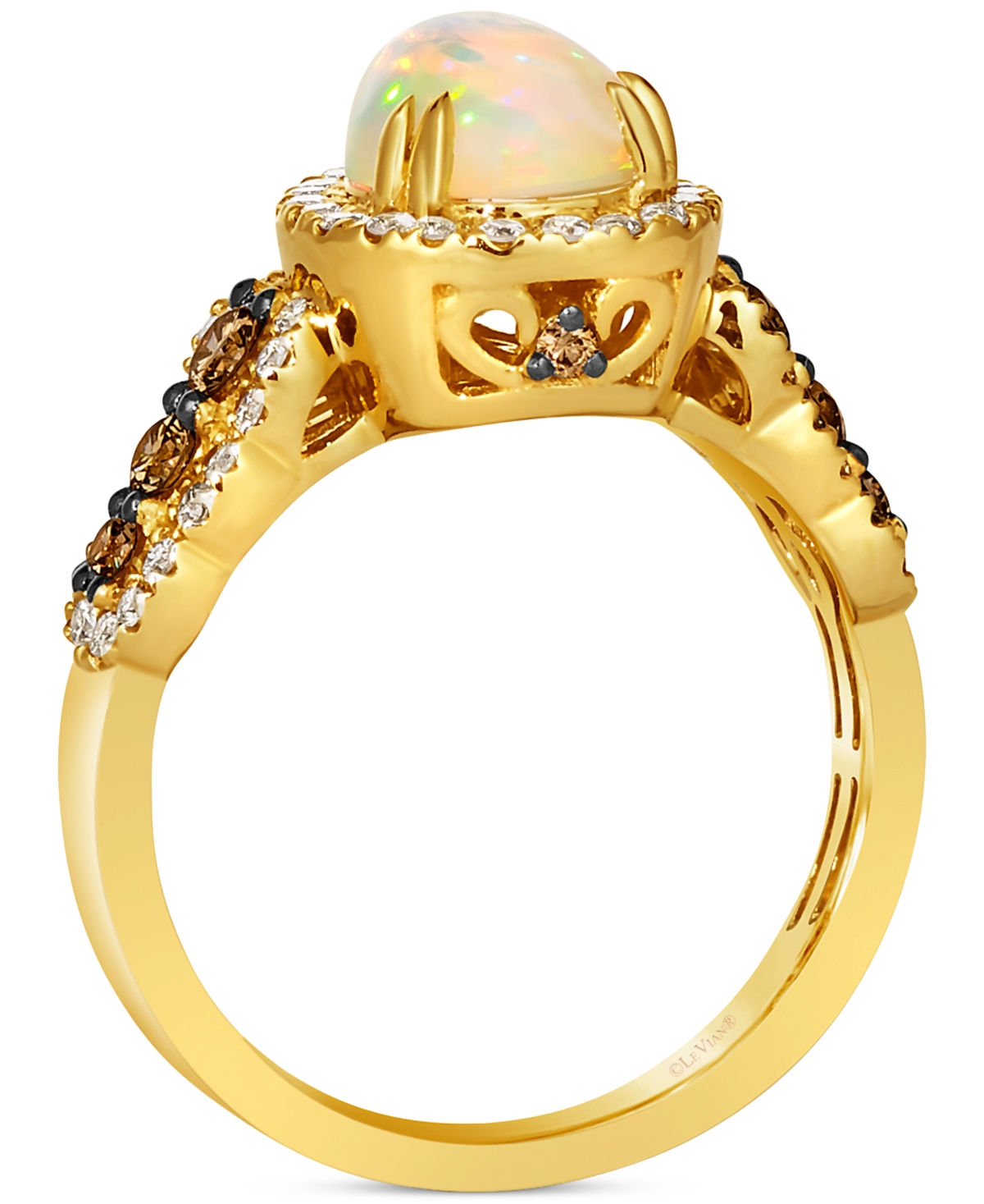 Shop Le Vian Neopolitan Opal (1 Ct. T.w.) & Diamond (3/4 Ct. T.w.) Pear Halo Ring In 14k Gold In K Honey Gold Ring