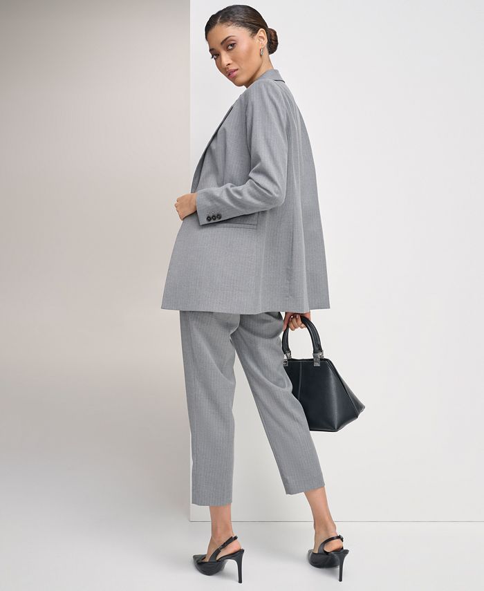 Calvin Klein Women's Grey Double-Breasted Long Pinstripe Blazer ...