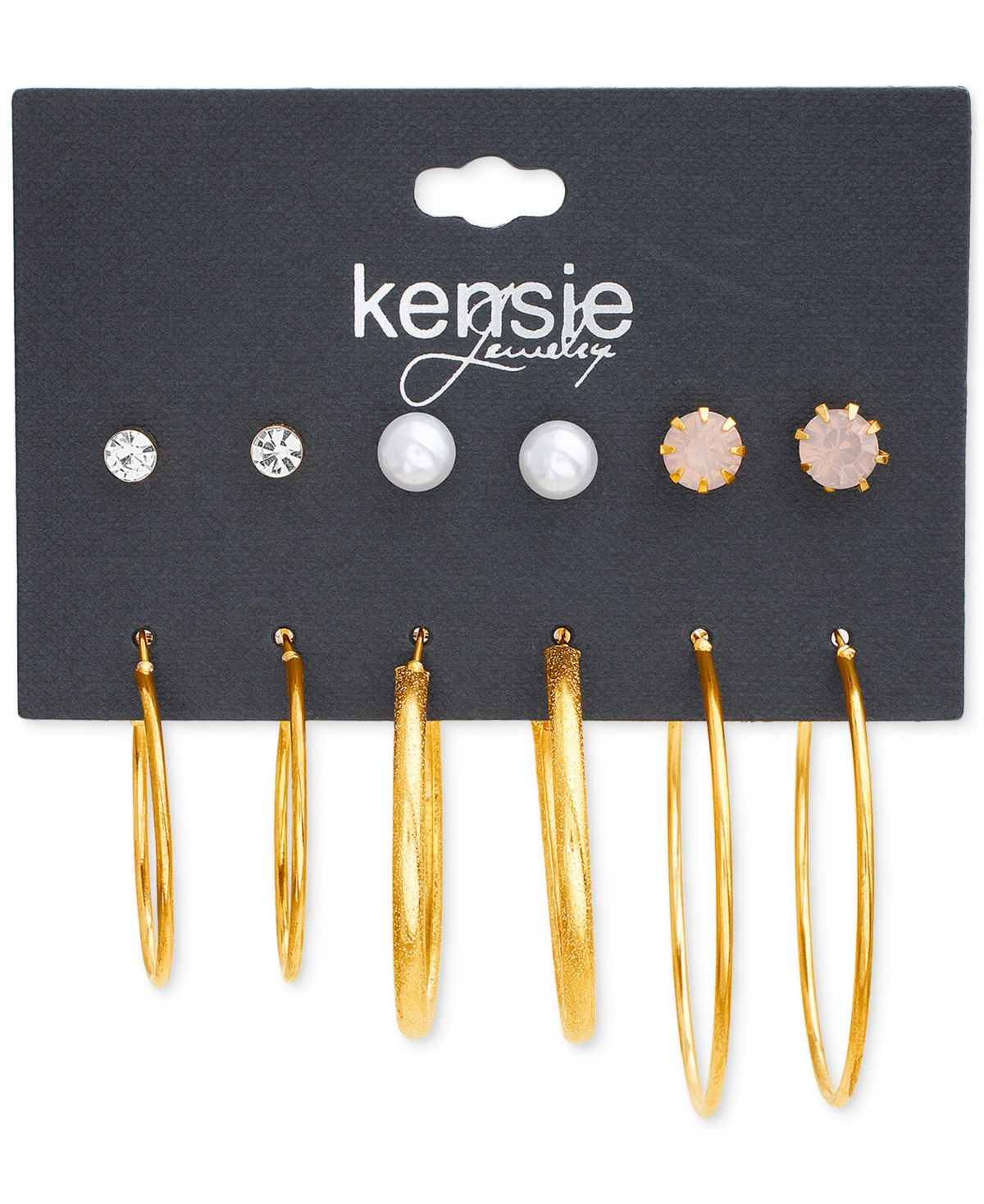 Shop Kensie Gold-tone 6-pc. Set Mixed Stone Stud & Hoop Earrings In Open Misce