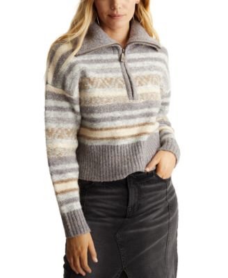 Frye - Women's Fair-Isle Striped Half-Zip Draped-Collar Sweater