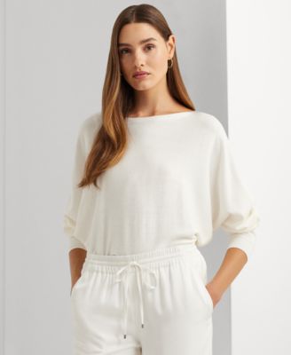 로렌 랄프로렌 Lauren Ralph Lauren Womens Cotton-Blend Dolman-Sleeve Sweater