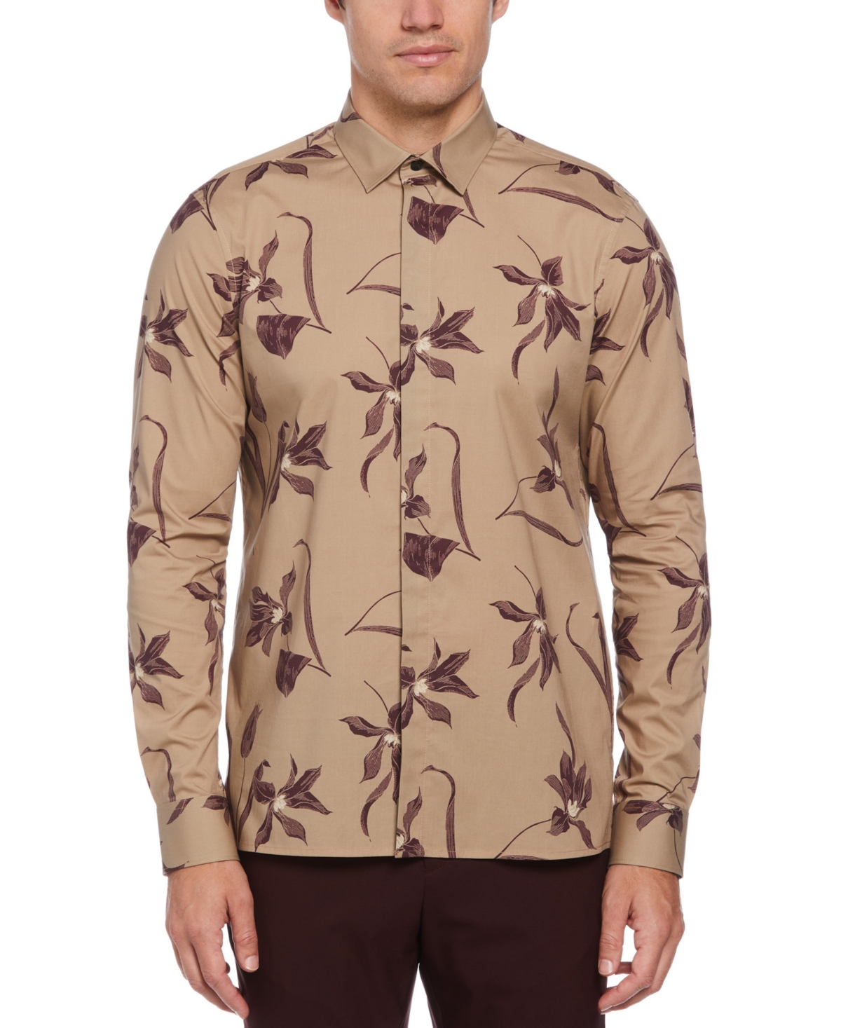 Perry Ellis Men's Floral-print Shirt In Elmwood