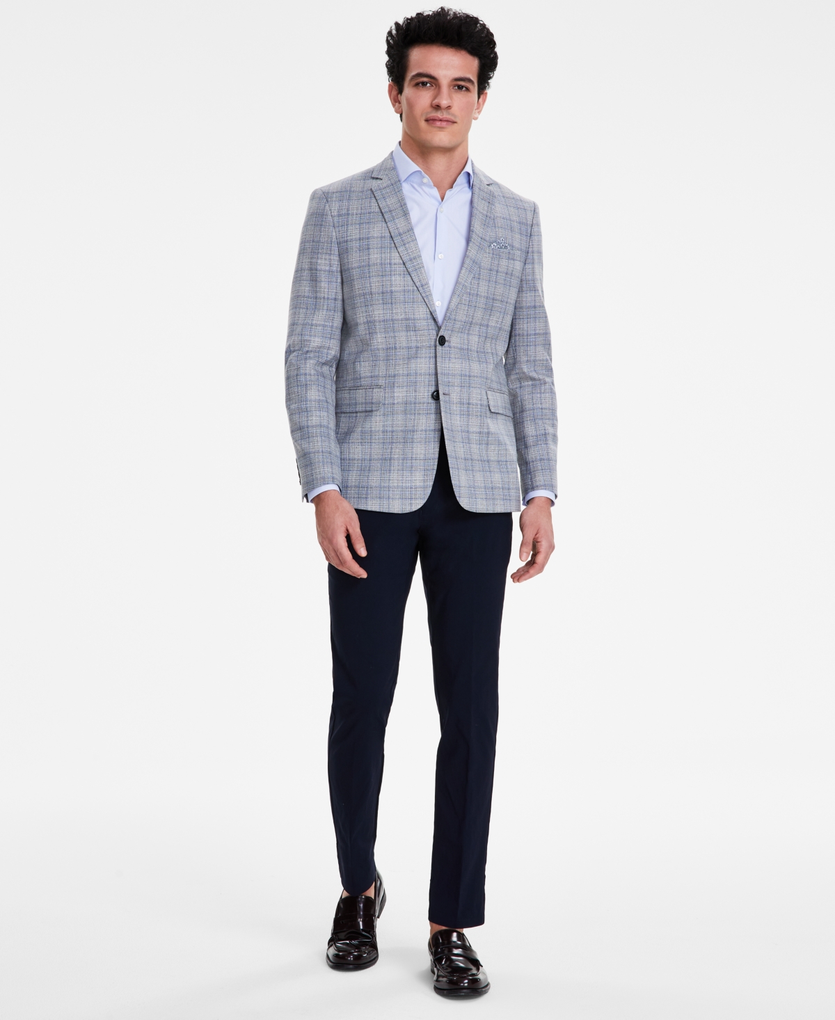 Shop Nick Graham Men's Slim-fit Stretch Patterned Sport Coats In Grey Plaid