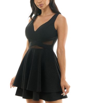 Juniors' Illusion-Waist Glitter A-Line Dress