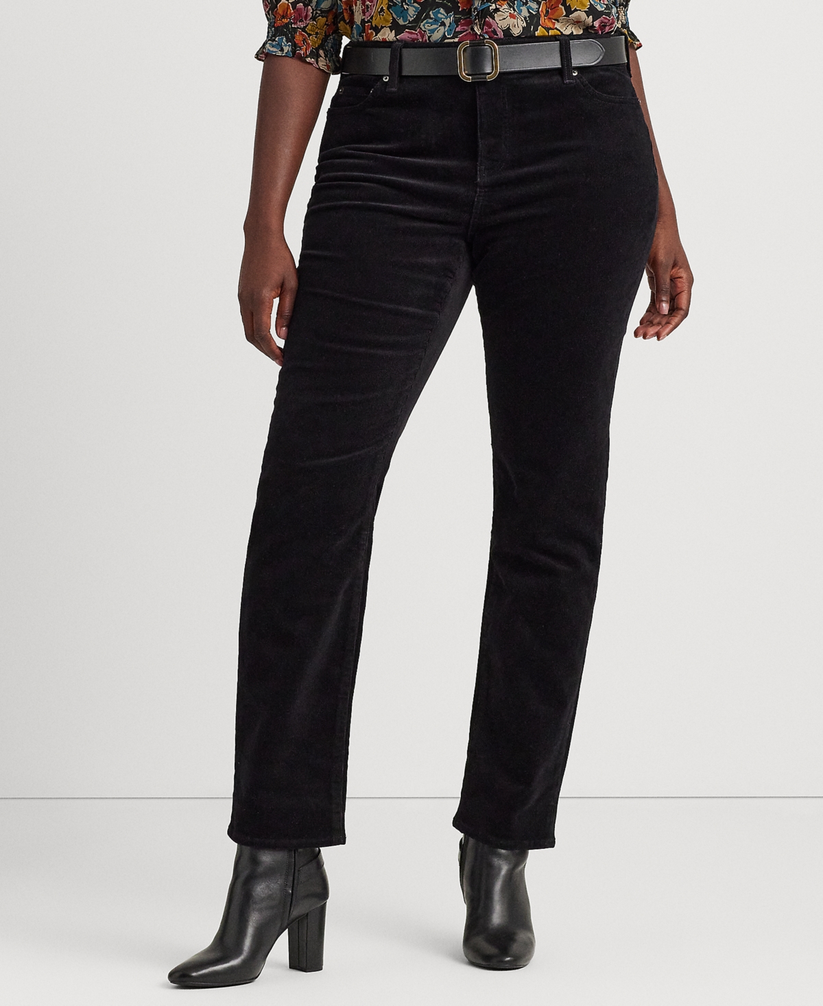 Lauren Ralph Lauren Plus Size Mid-rise Straight Corduroy Pants In Polo Black