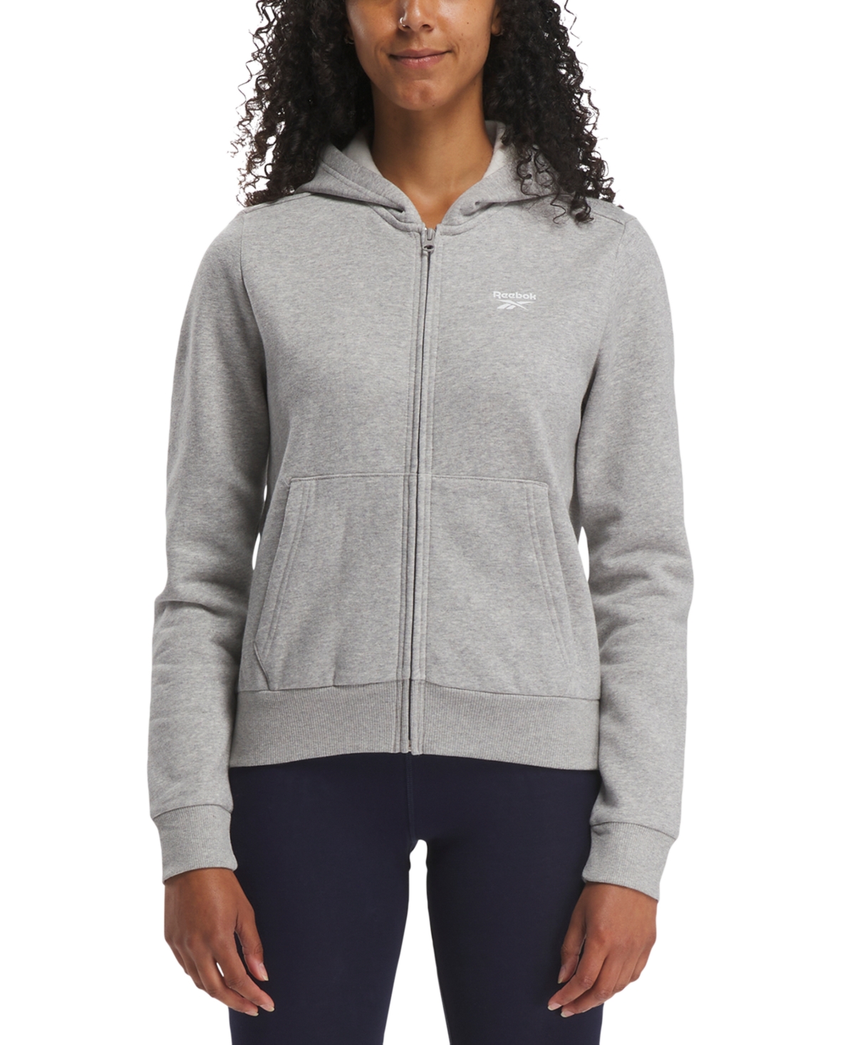 Shop Reebok Women's Identity Fleece Full-zip Hoodie Sweatshirt In Medium Grey Heather