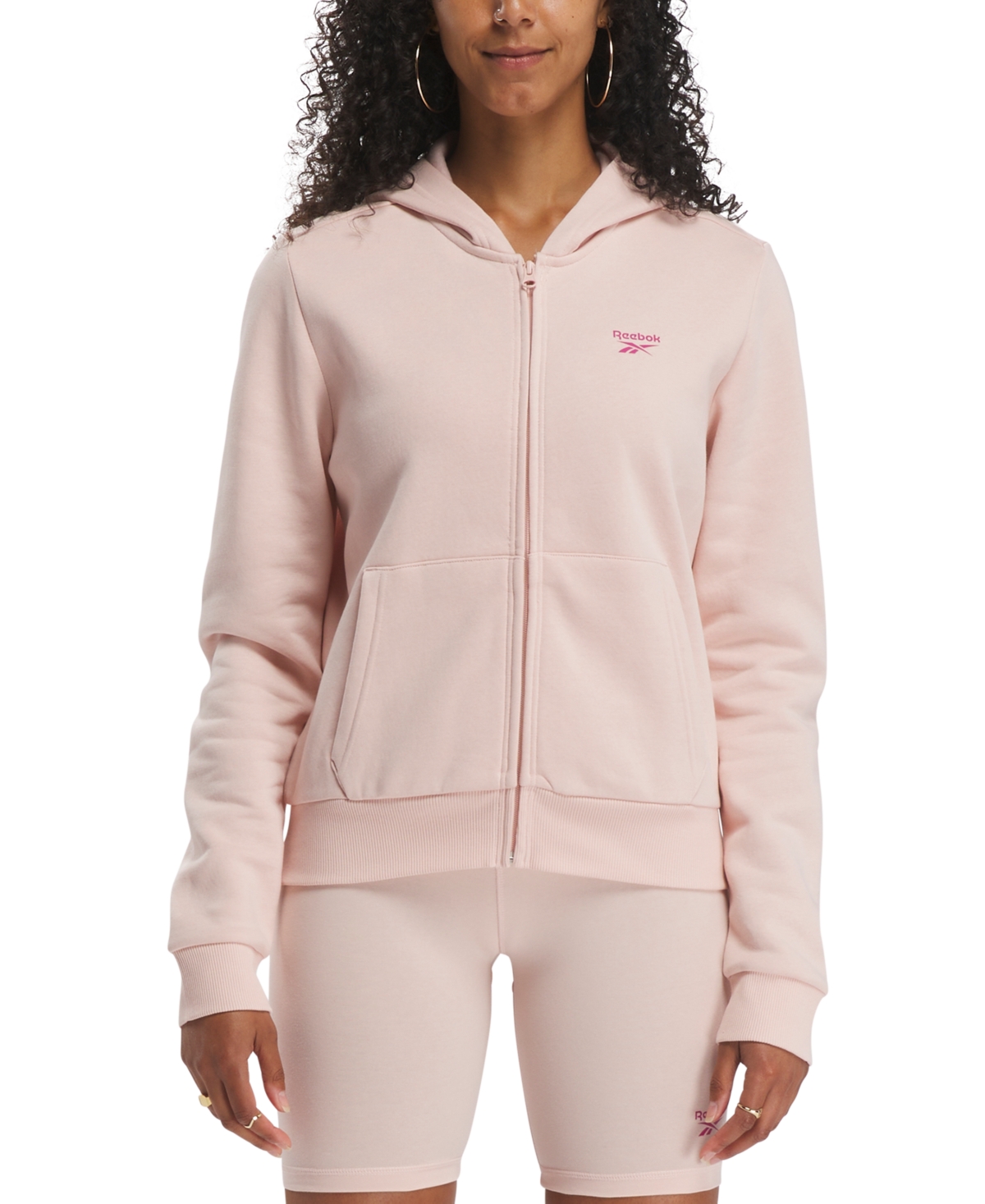 Reebok Women's Identity Fleece Full-zip Hoodie Sweatshirt In Possibly Pink