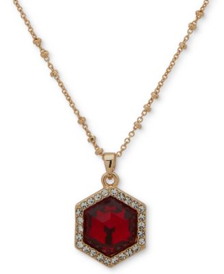 Anne Klein - Gold-Tone Pav&eacute; & Color Hexagon Stone Long Pendant Necklace, 22"+ 3" extender