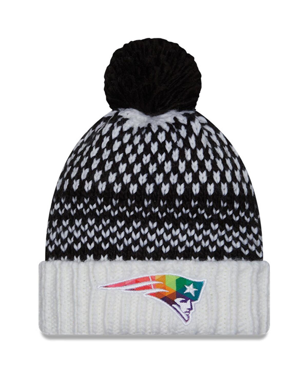 New Era Women's  Black, White New England Patriots 2023 Nfl Crucial Catch Cuffed Pom Knit Hat In Black,white